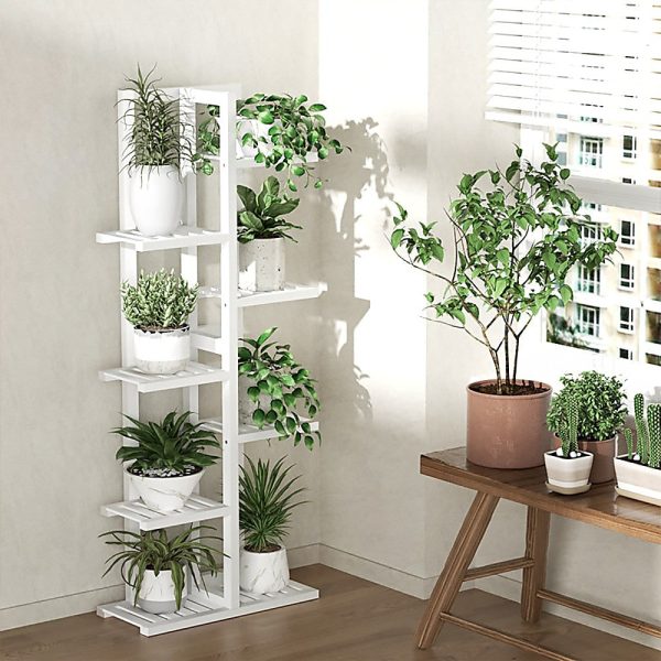 6 Tiers Vertical Bamboo Plant Stand Staged Flower Shelf Rack Outdoor Garden Online now