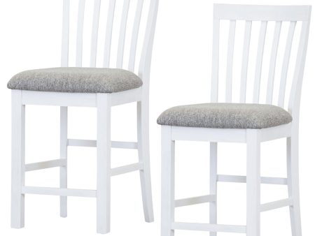 Laelia Tall Bar Chair Stool Set of 2 Solid Acacia Wood Coastal Furniture - White Discount