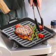 SOGA 28cm Ribbed Cast Iron Square Steak Frying Grill Skillet Pan with Folding Wooden Handle Online