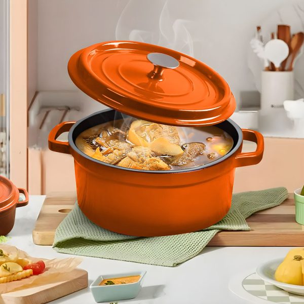 SOGA Cast Iron Enamel Porcelain Stewpot Casserole Stew Cooking Pot With Lid 3.6L Orange 24cm Sale