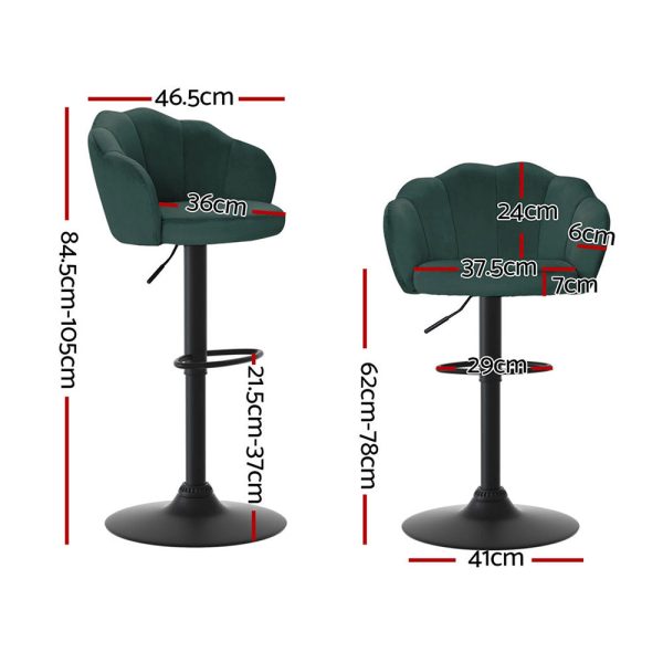 Artiss 4x Bar Stools Gas Lift Velvet Green Sale