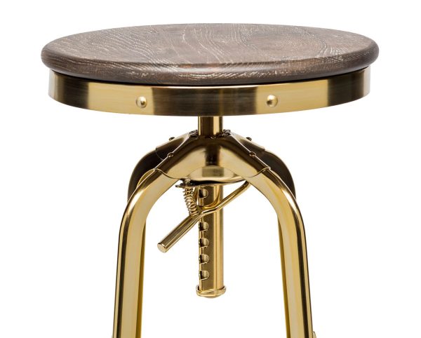 Industrial Height Adjustable Swivel Bar Stool with Oak Wood Top - Gold Finish Cheap