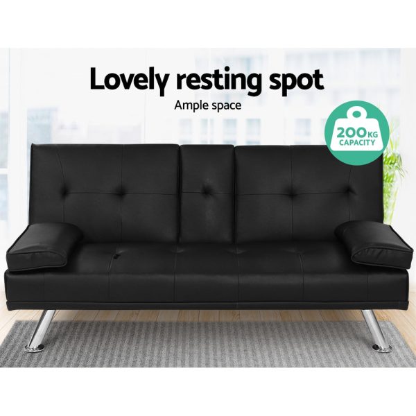 Artiss Sofa Bed 168CM Black PU Leather Discount