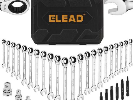 ELEAD 33Pcs Ratchet Wrench Set SAE Metric Wrench Phillips Slotted Bits Adapter For Cheap