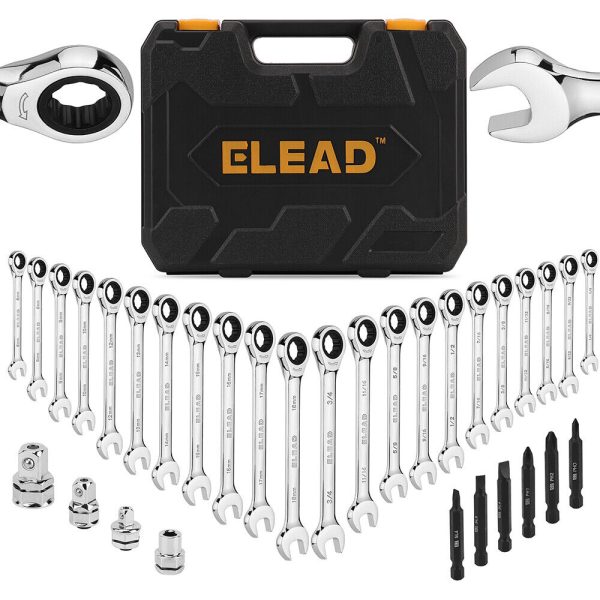 ELEAD 33Pcs Ratchet Wrench Set SAE Metric Wrench Phillips Slotted Bits Adapter For Cheap