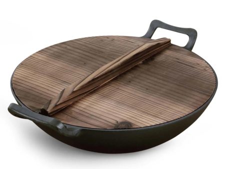 SOGA 36CM Commercial Cast Iron Wok FryPan with Wooden Lid Fry Pan For Cheap