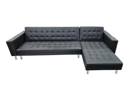 Sarantino Corner Faux Leather Sofa Bed Couch with Chaise - Black Online Hot Sale