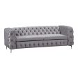 3 Seater Sofa Classic Button Tufted Lounge in Grey Velvet Fabric with Metal Legs Hot on Sale