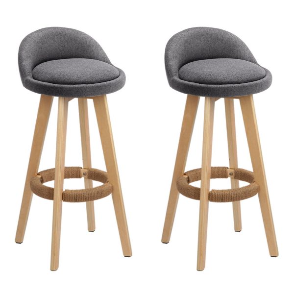 Artiss 2x Bar Stools Padded Linen Wooden Grey Online