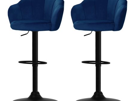 Artiss 2x Bar Stools Gas Lift Velvet Blue Sale