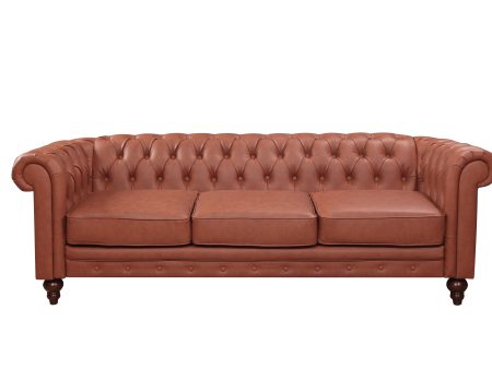 3 Seater Brown Sofa Lounge Button Tufted in Faux Leather Sale