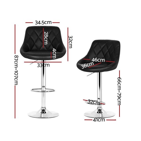 Artiss 4x Bar Stools Leather Padded Gas Lift Black Online now