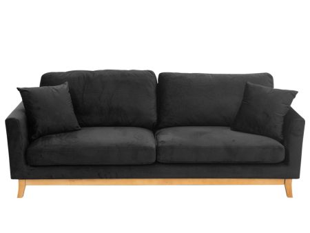 Sarantino 3 Seater Faux Velvet Wooden Sofa Bed Couch Furniture - Black Online Hot Sale